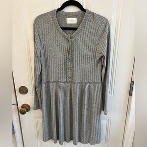 Lucky Brand Women’s Medium Long sleeve Heather Gray Ribbed Dress Buttons